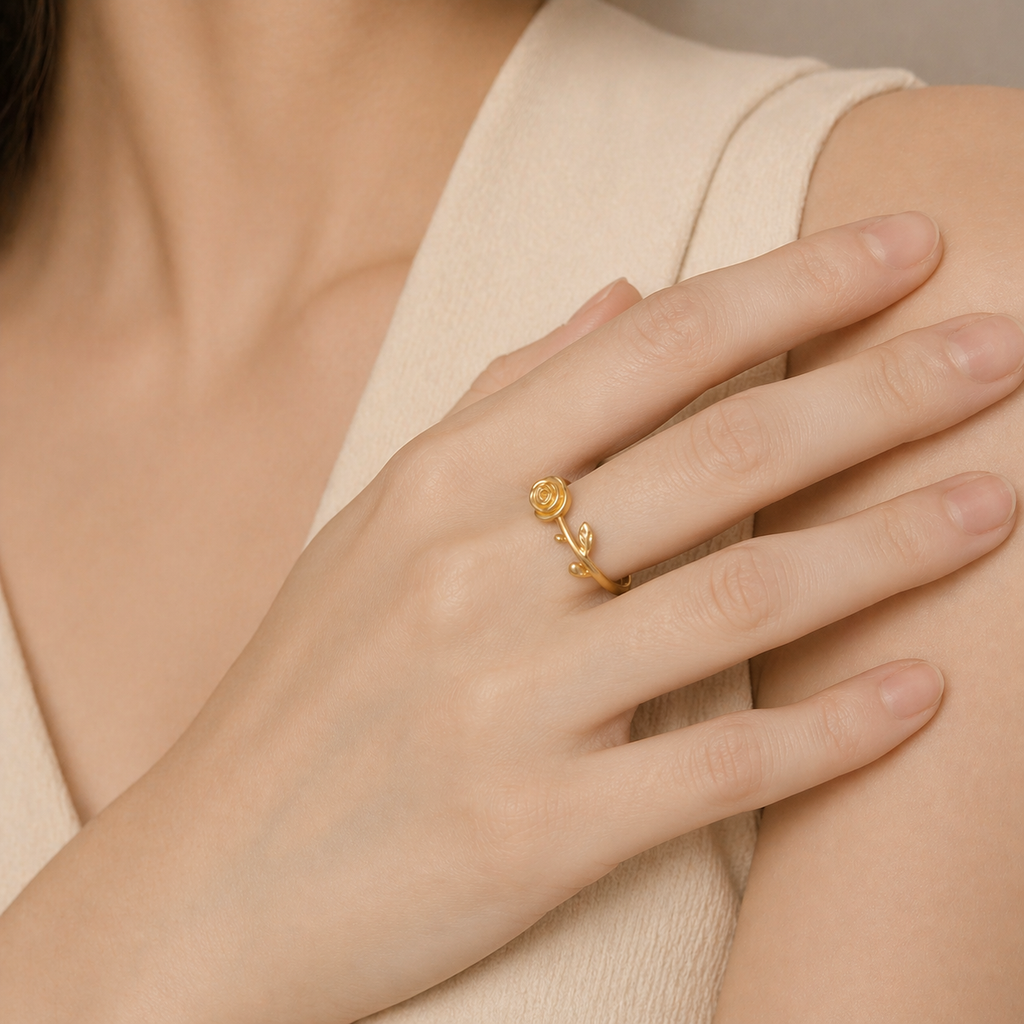 Anillo de rosa bañado en oro