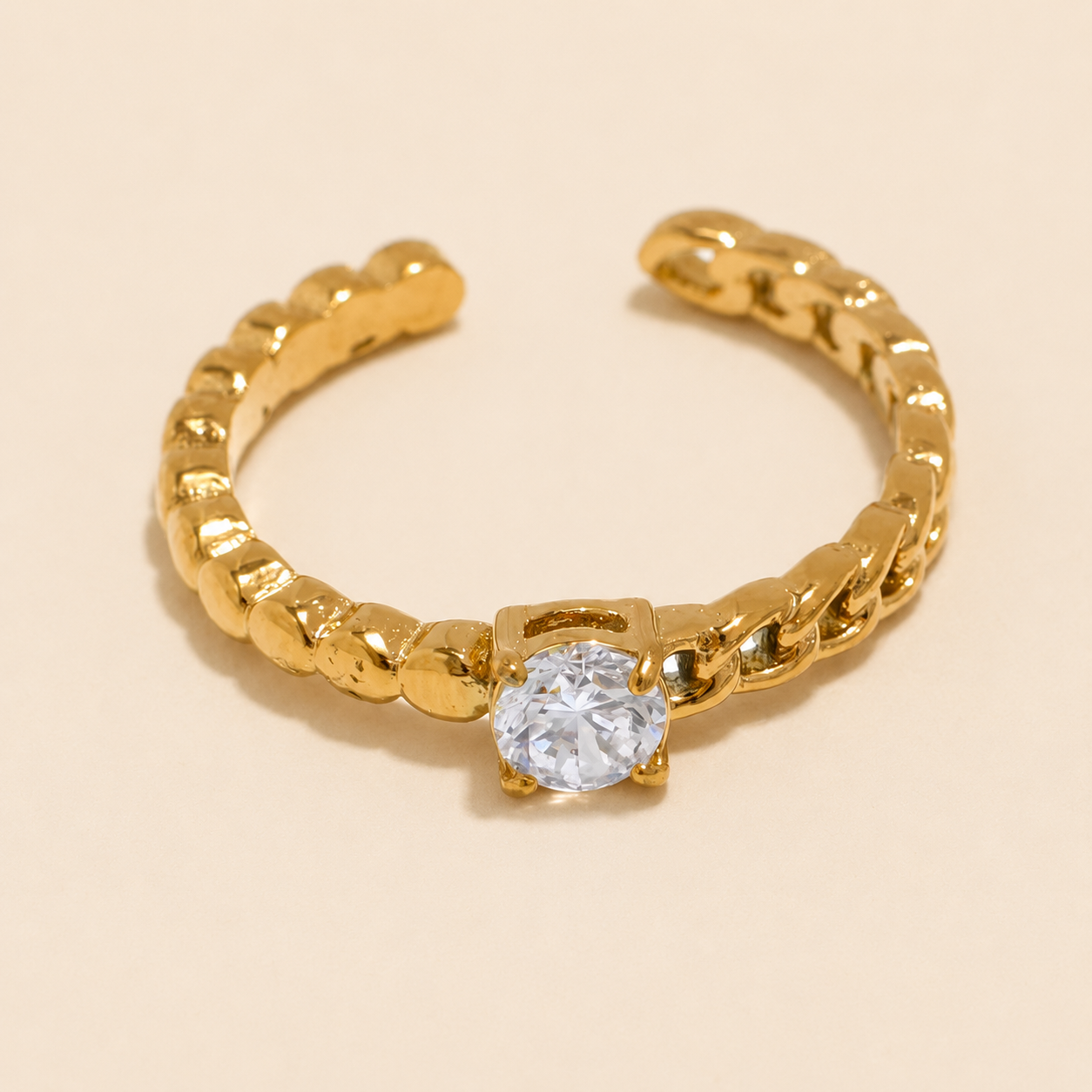 Anillo de cadena bañado en oro con incrustación de zircón (ajustable)