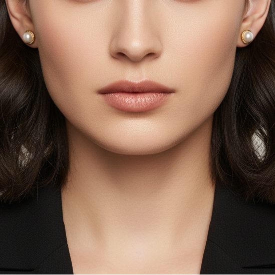 Modelo diferente con aretes de perla