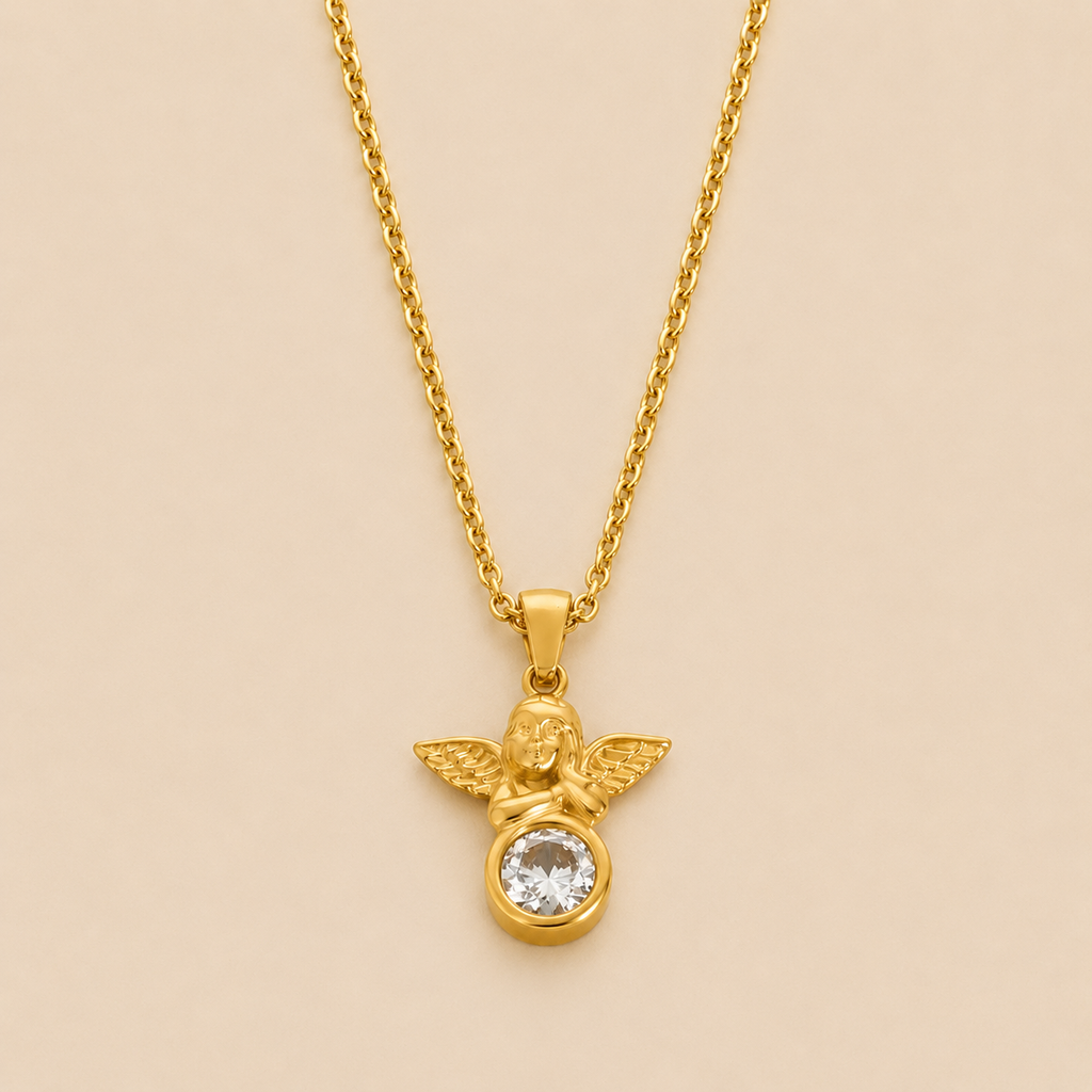 Collar de ángel bañado en oro con gema de zircón