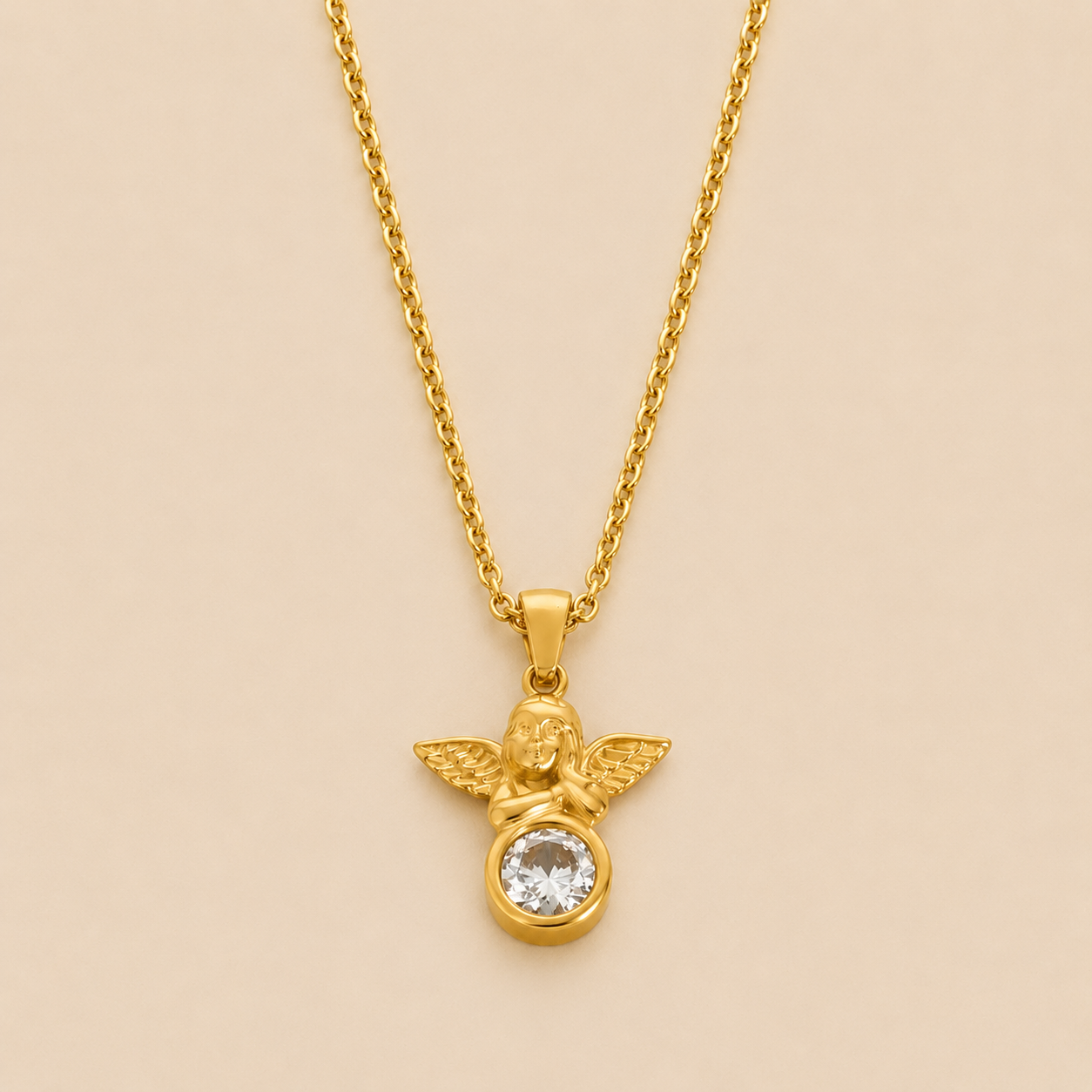 Collar de ángel bañado en oro con gema de zircón