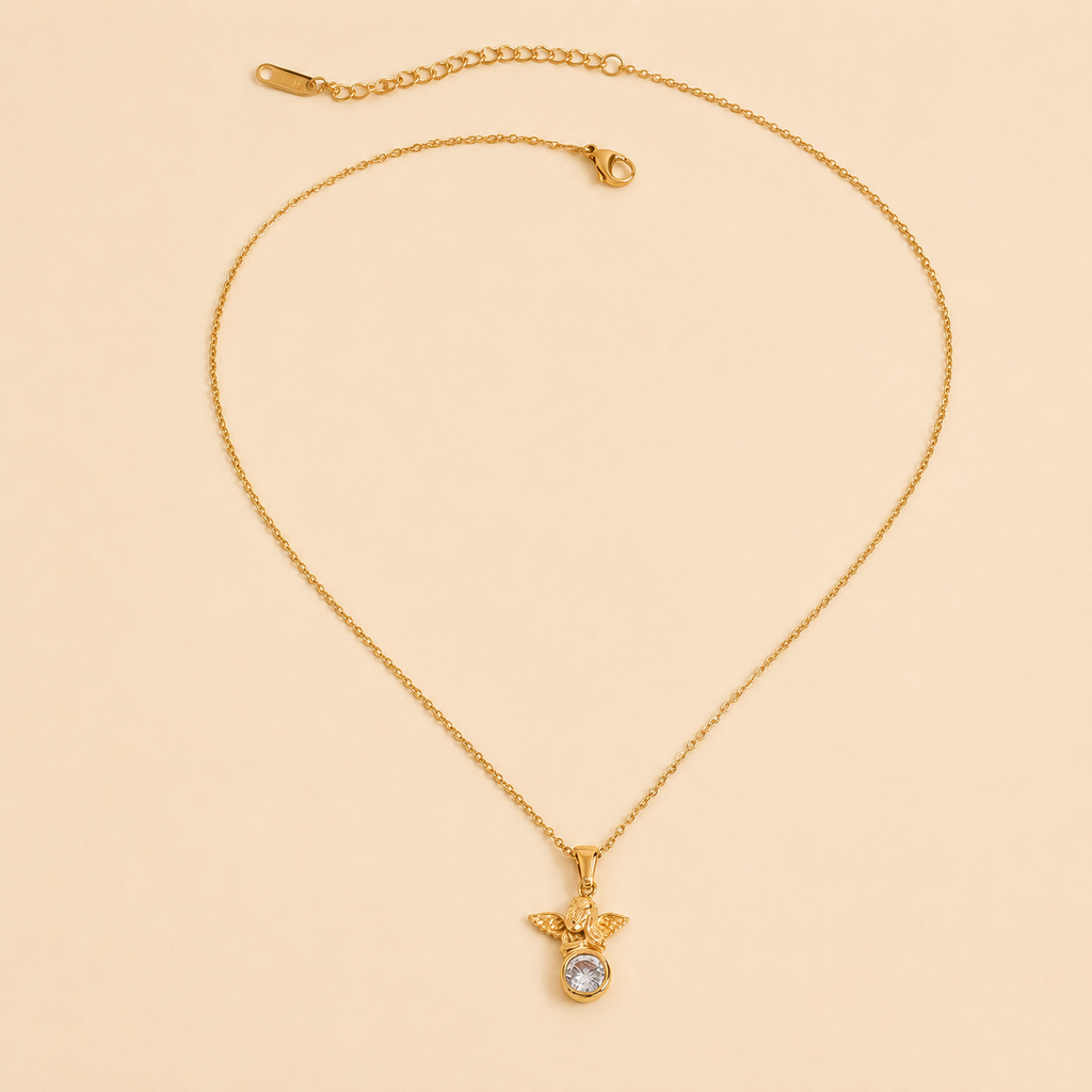 Collar de ángel bañado en oro con gema de zircón