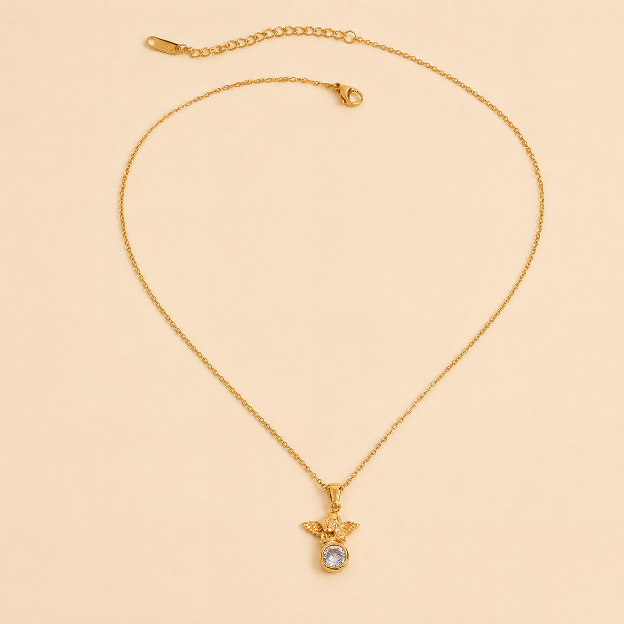 Collar de ángel bañado en oro con gema de zircón
