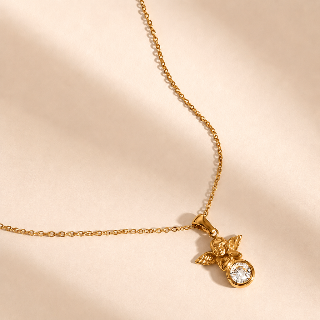 Collar de ángel bañado en oro con gema de zircón
