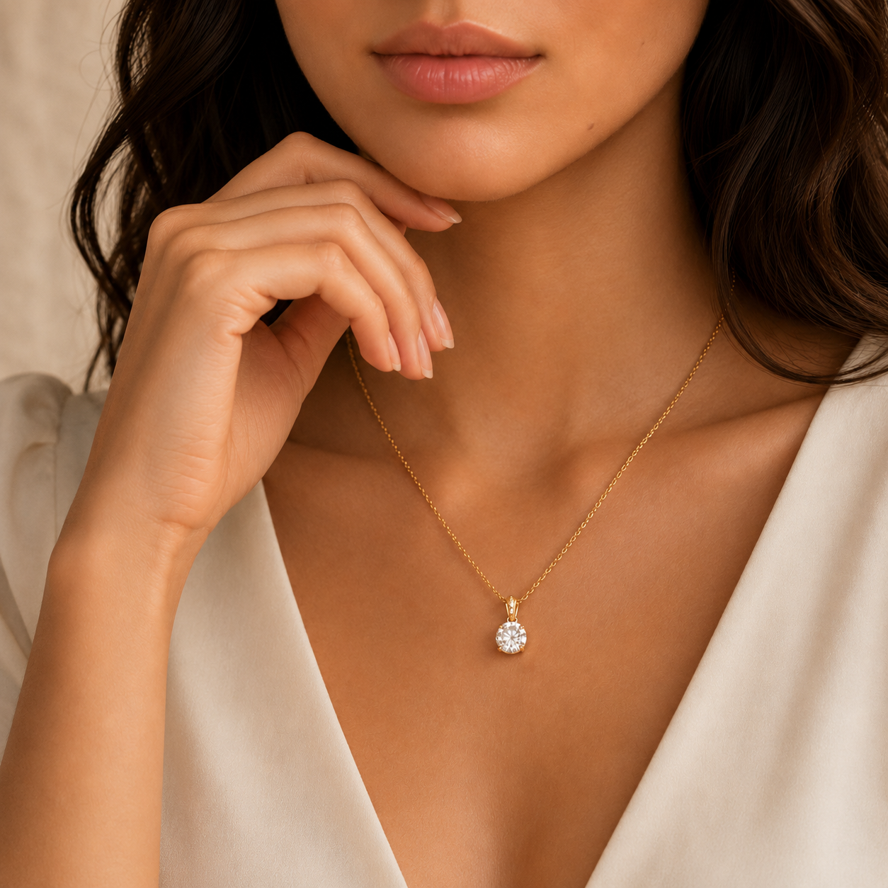 Collar bañado en oro con colgante de Zircón cúbico
