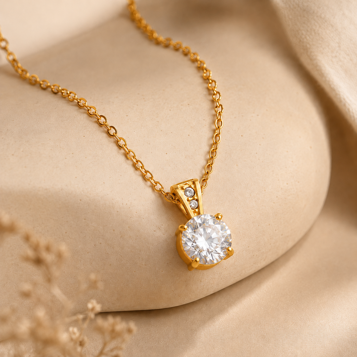 Collar bañado en oro con colgante de Zircón cúbico