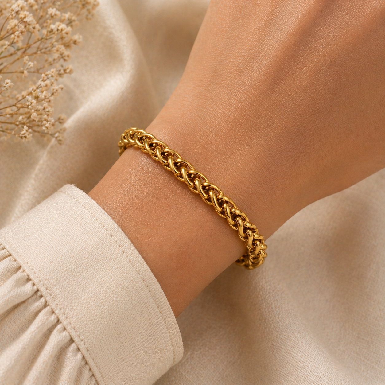 Pulsera de cadena bañada en oro