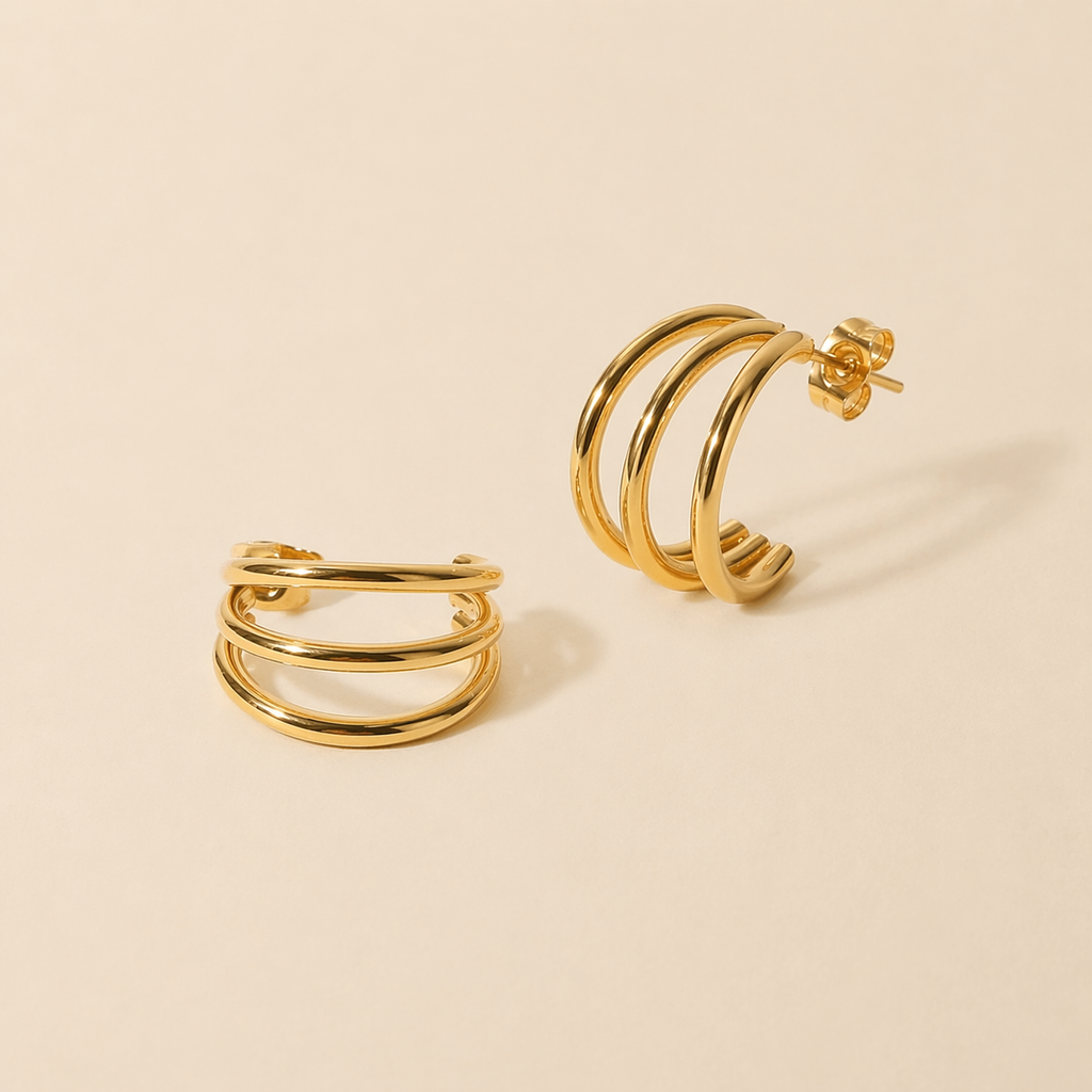 Pendientes de tres aros bañados en oro