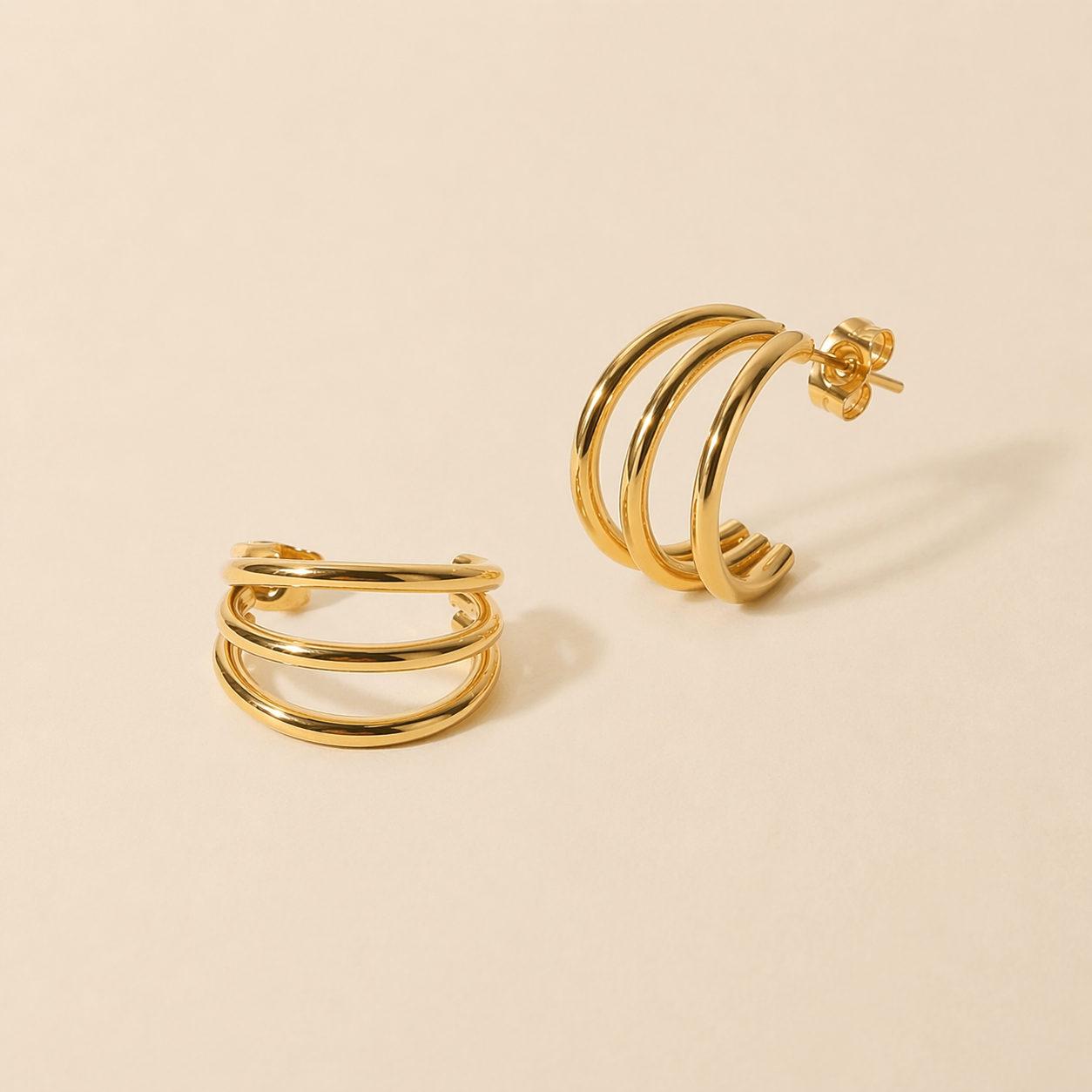 Pendientes de tres aros bañados en oro