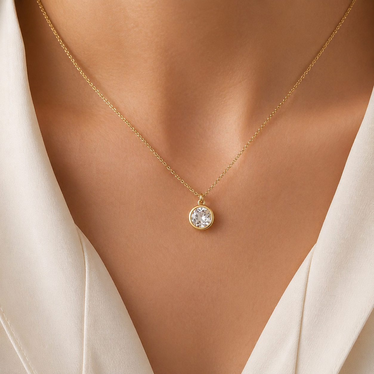 Collar bañado en oro con colgante circular de zirconita